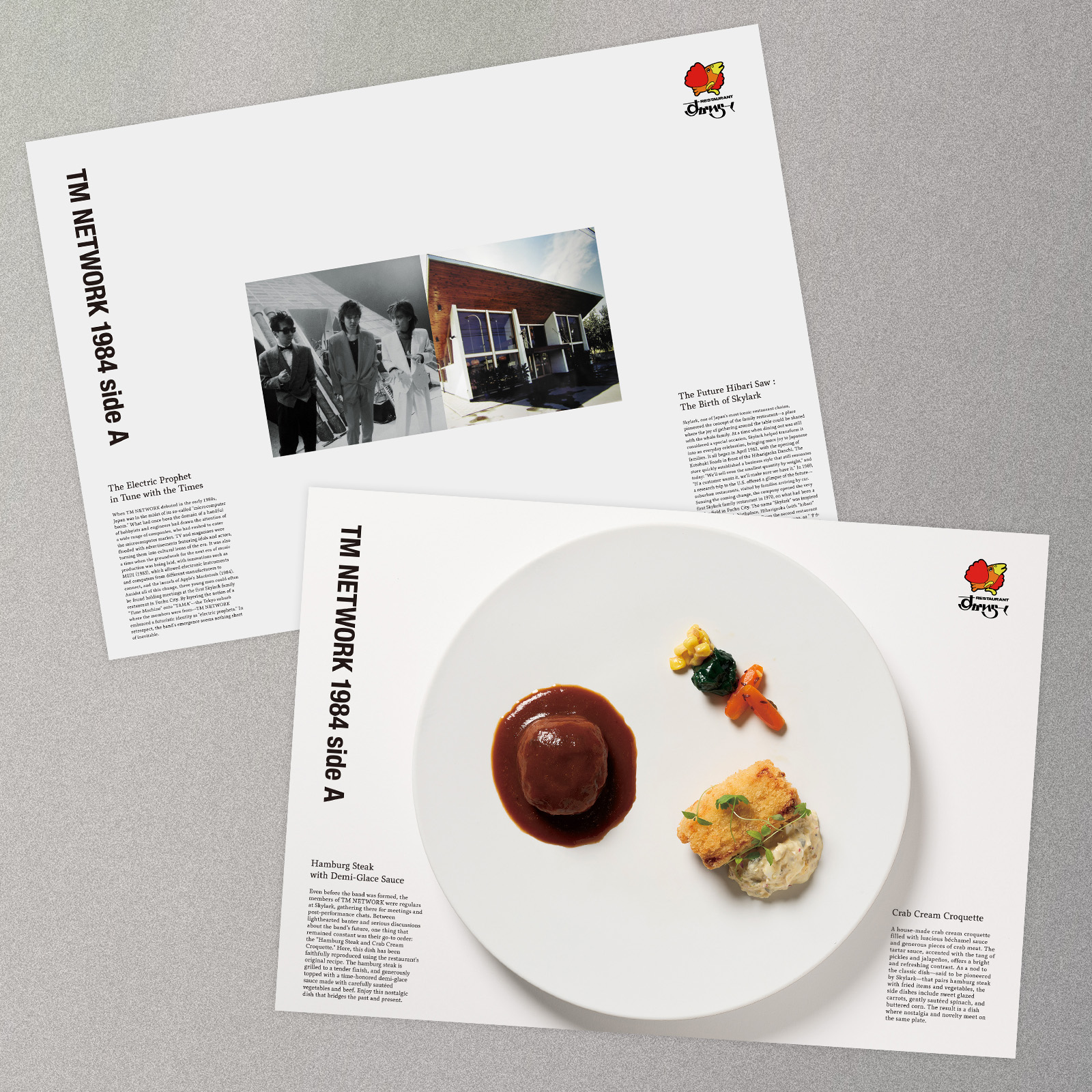 A photo of the dishes from the collaboration menu with TM NETWORK and a photo of the placemat.