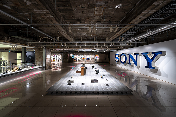 The venue is filled with successive generations of Sony products